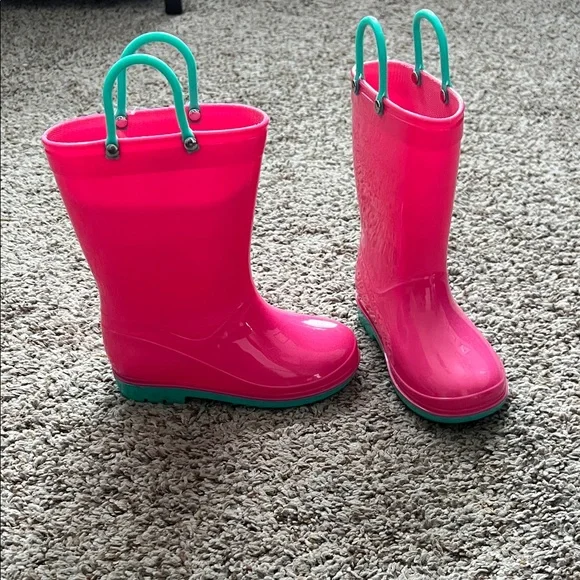 Pink and Teal Rain Boots - Picture 1 of 4